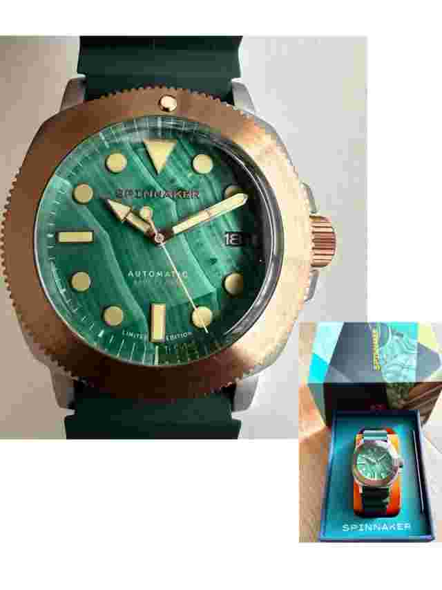 NEW SPINNAKER LIMITED 200pc MALACHITE STONE BRONZE TITANIUM AUTOMATIC DIVE WATCH