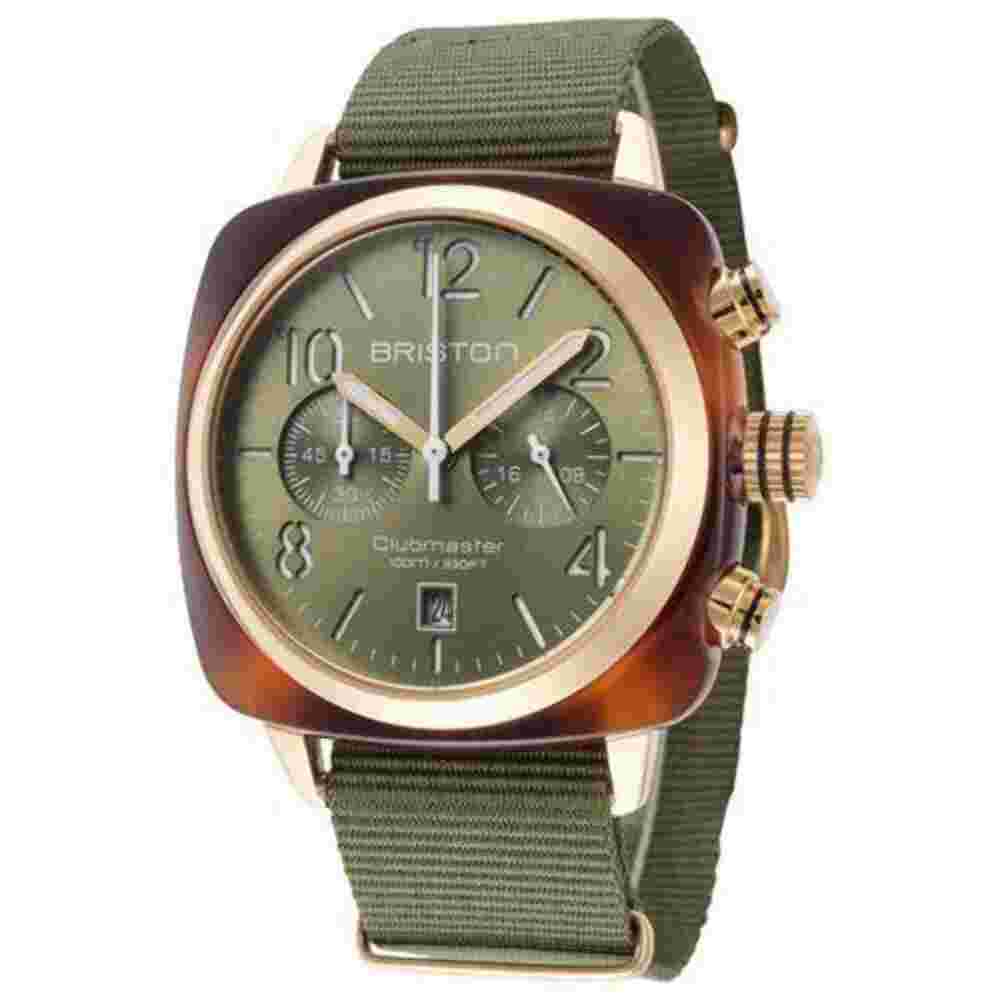 Briston Clubmaster Classic Chronograph 40mm Gold Acetate Green Dial Green NATO S