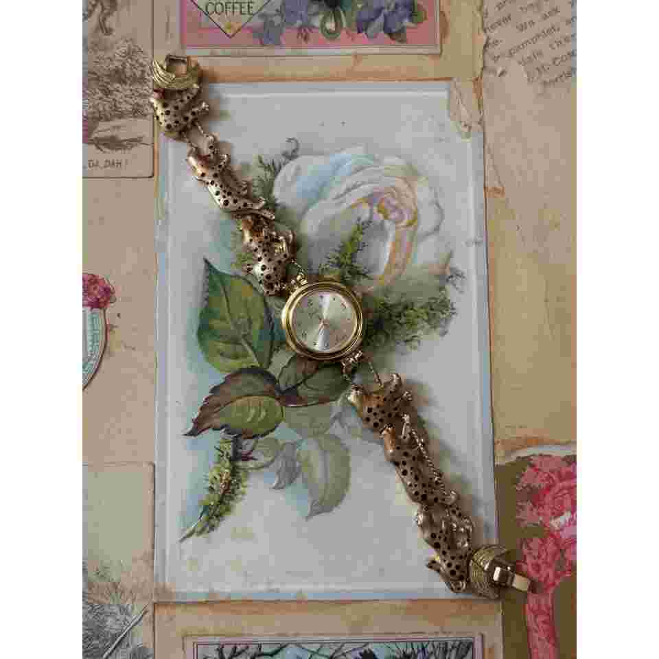 jennie b gold tone vintage leopard cheetah slide charm watch works new battery