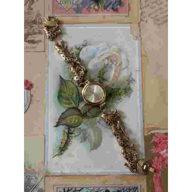 jennie b gold tone vintage leopard cheetah slide charm watch works new battery