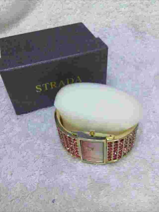Strada Japanese Movement Pink Crystal Bangle Watch New Size 6.5/7”