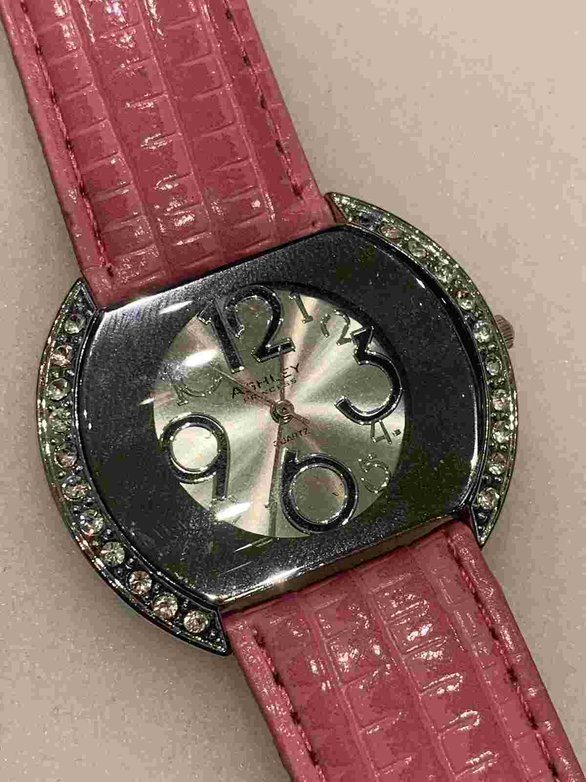 Ashley Princess Quartz Diamanté Wristwatch Watch Pink Faux Snakeskin Strap