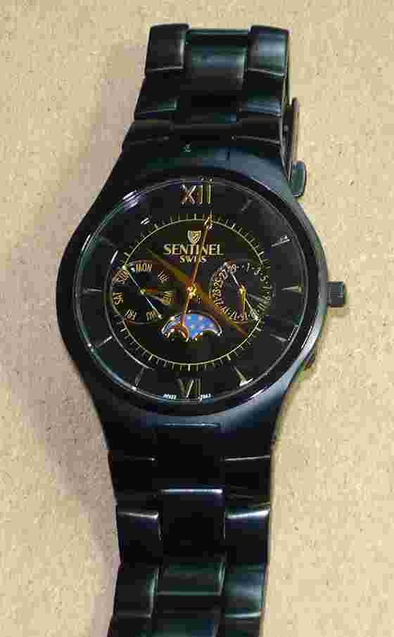 Sentinel, Boston, Bacher, Mens Swiss Watch.Sapphire Crystal, Moon-phase,Day/Date