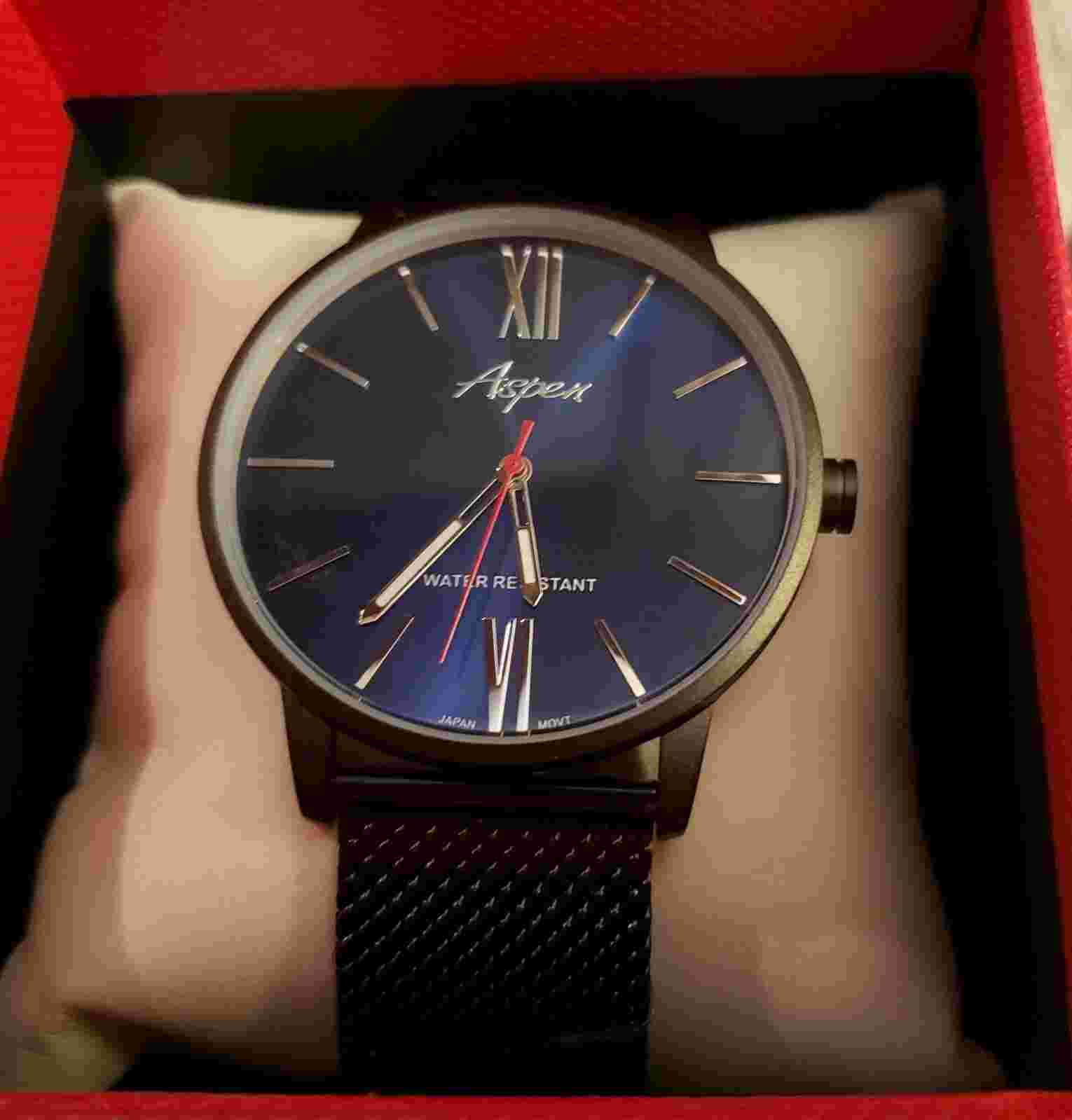 New Aspen Elite Slim Men's Watch 44mm Blue Face Black Stainless Steel Mesh Band