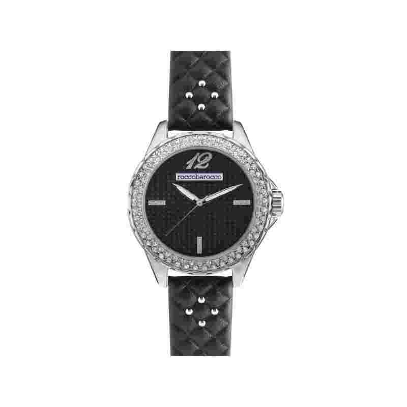 Womens Watch ROCCOBAROCCO STARDUST Leather Black Swarovovski RB Logo Womens NEW