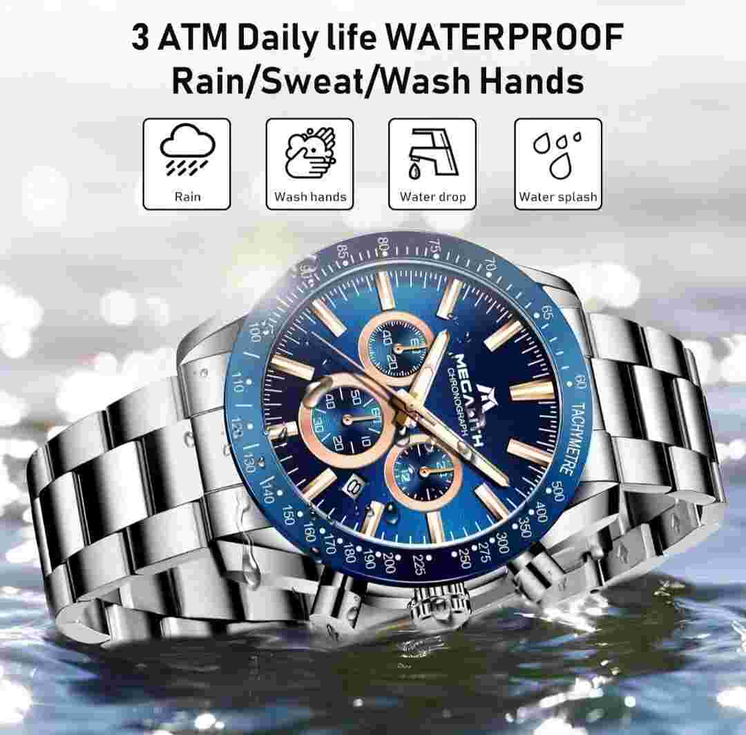 megalith mens watch analogue waterproof stainless steel