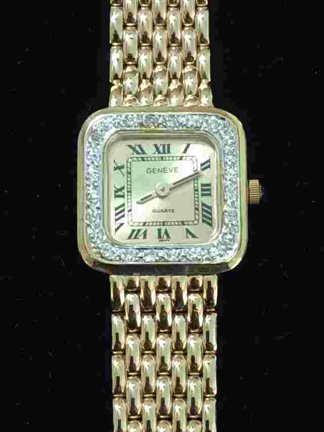 Geneve 14KY Gold & Diamond Bezel Quartz Watch, Panthere Style Bracelet 1/2ct.TW