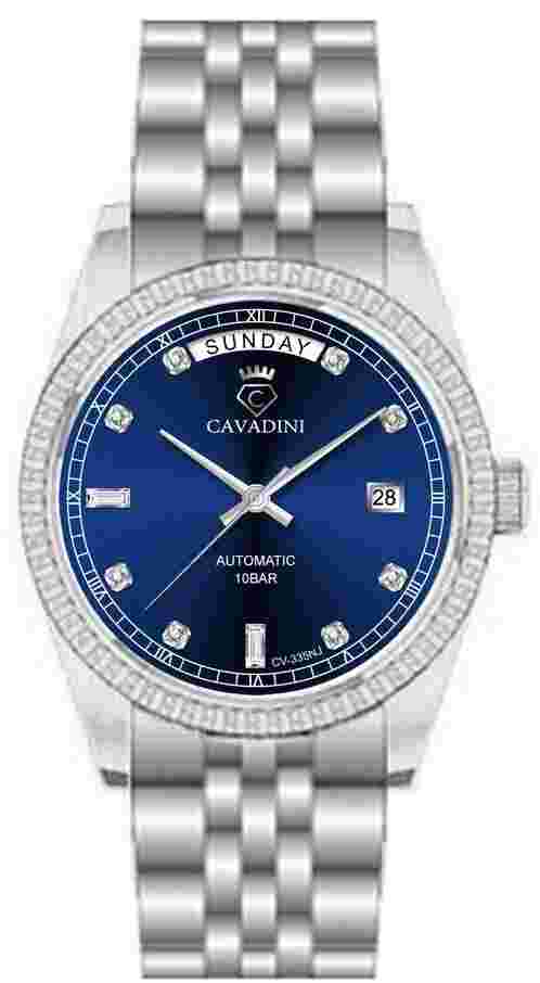 Cavadini Automatic Miyota 8285 Men's Watch Leonardo CV-335NJ Steel Stahl-Blau