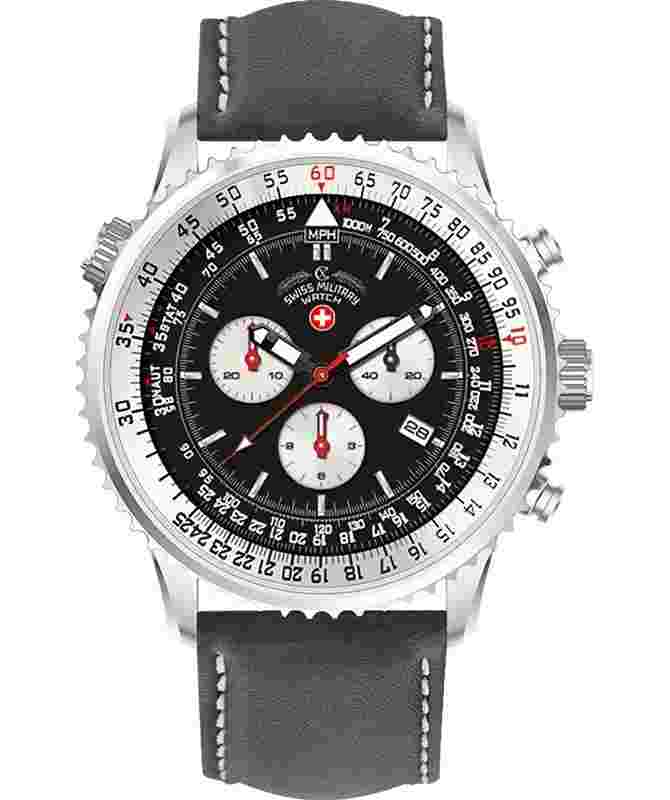 CX Swiss Military Thunderbolt Rawhide Chrono Watch 44mm Case Black Dial 29511