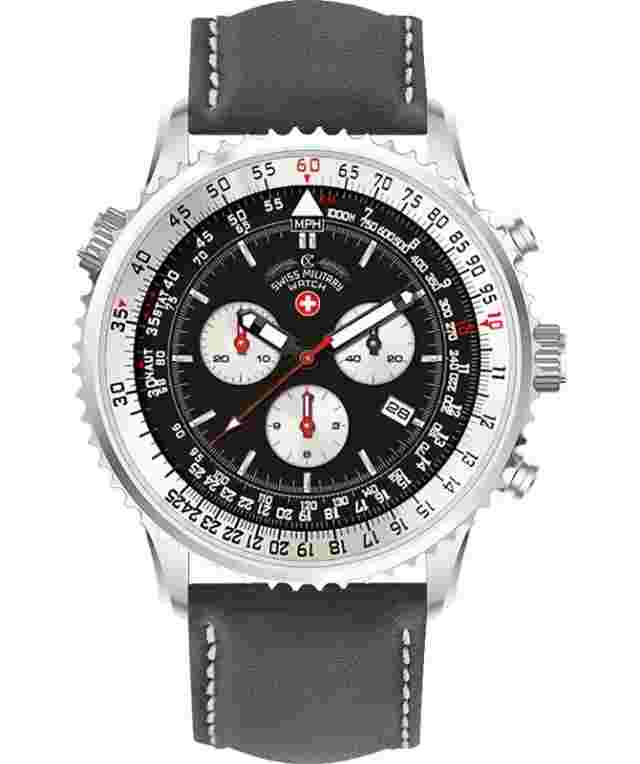 CX Swiss Military Thunderbolt Rawhide Chrono Watch 44mm Case Black Dial 29511