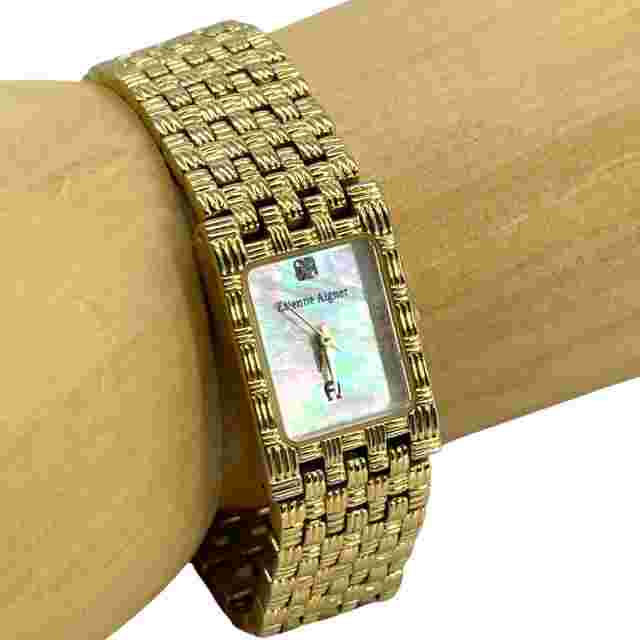 Vintage 80s 90s ETIENNE AIGNER Watch Goldtone Quartz Mother Of Pearl Diamond
