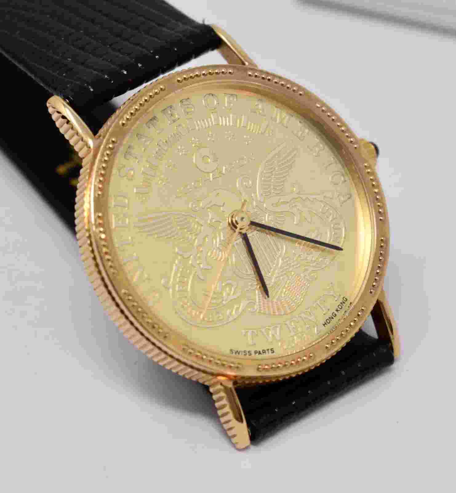 Vintage Mens 1980s JB Champion Replica US $20 Gold Coin Swiss Quartz Wristwatch