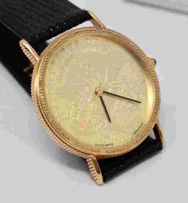 Vintage Mens 1980s JB Champion Replica US $20 Gold Coin Swiss Quartz Wristwatch