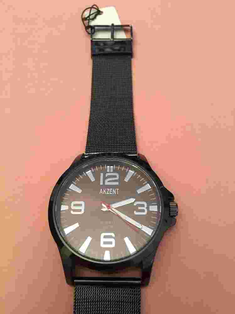 WRISTWATCH: Charcoal Black. BNWT. Metal Mesh Strap. Quartz. Reduced