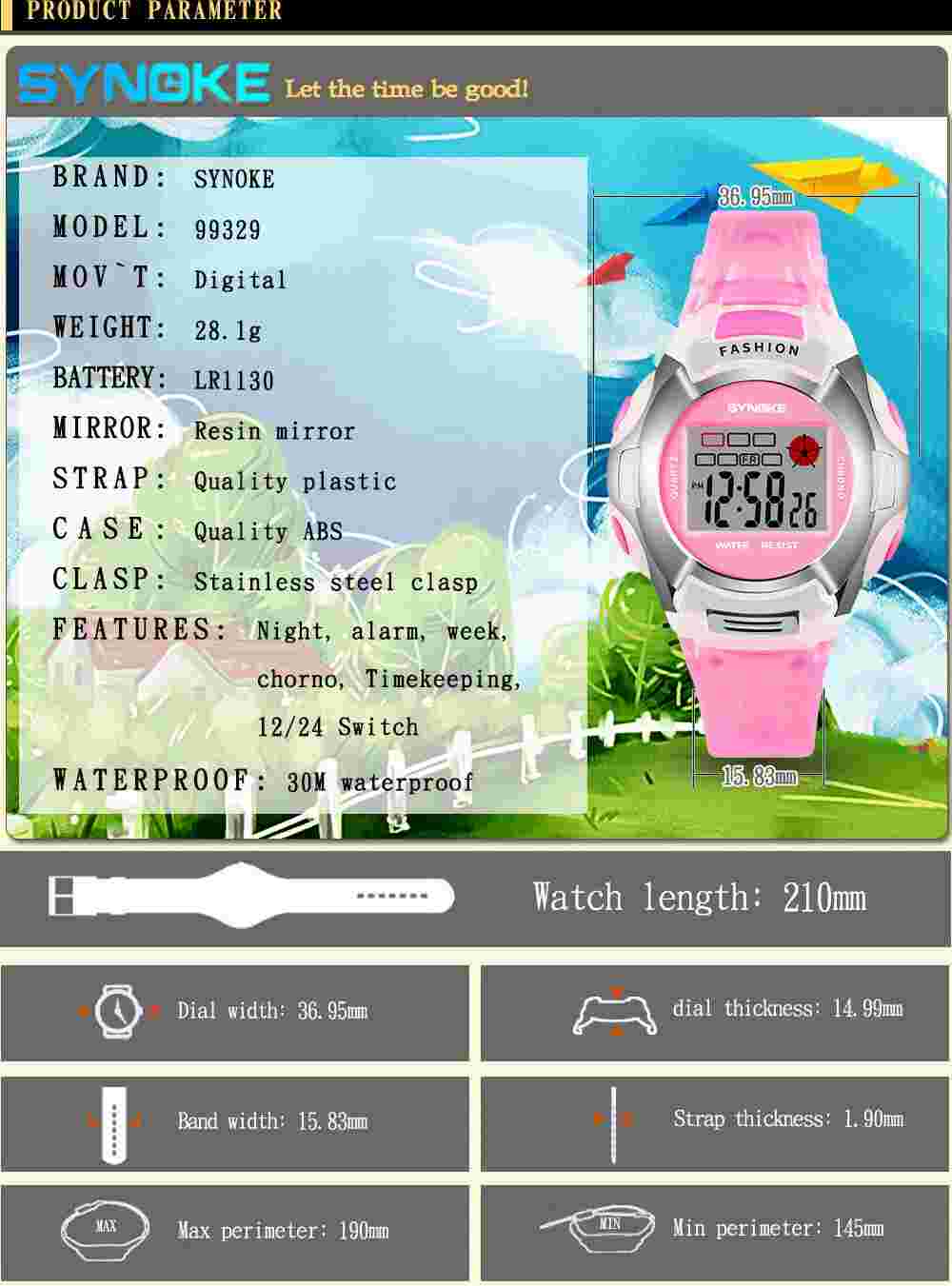 SYNOKE Fashion Children Watch Girls Boys LED Digital Sport Watch Gift for Kid US