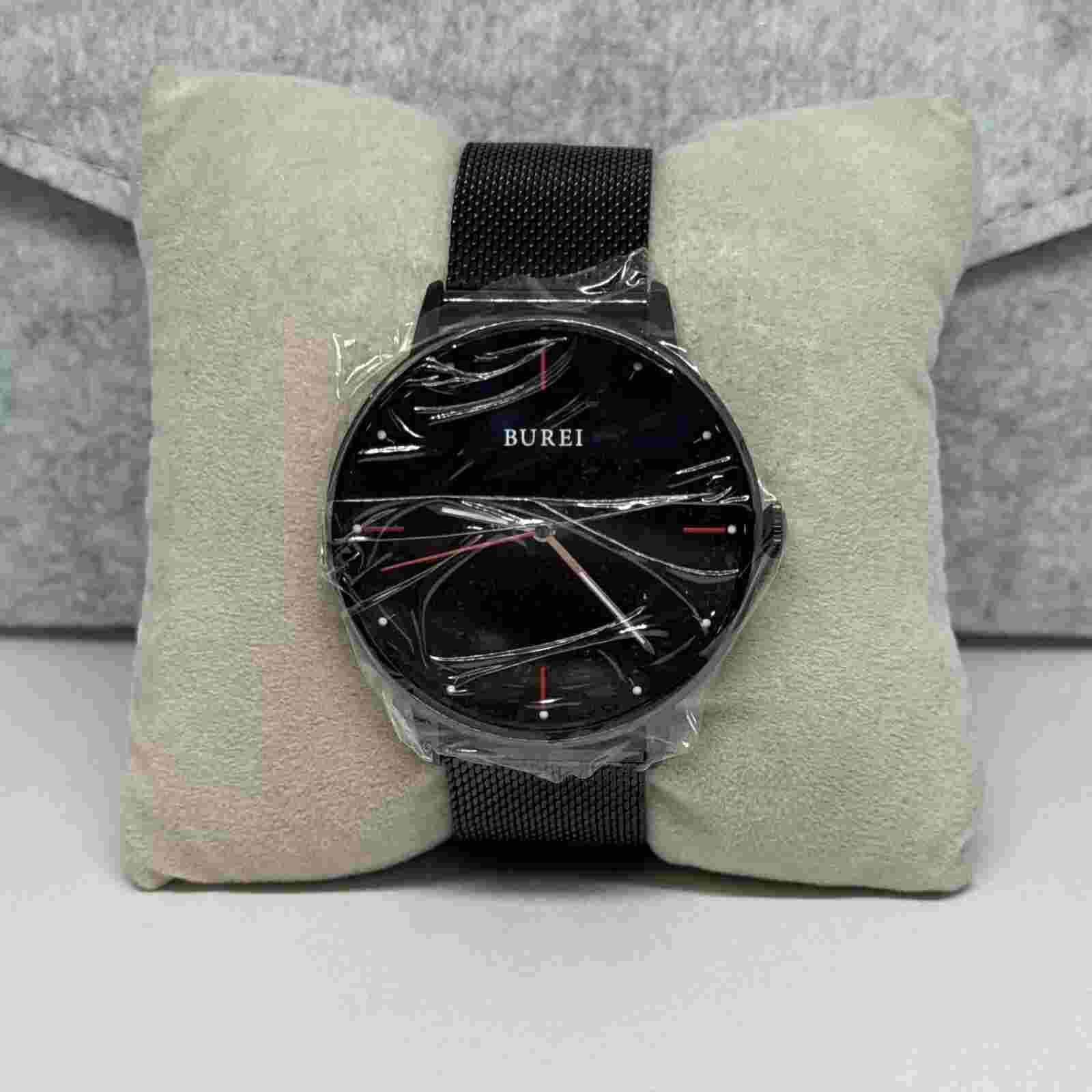 Burei S-1006M Men's Black Stainless Steel Analog Dial Quartz Wrist Watch JNA60