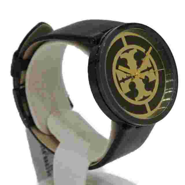 TORY BURCH Collins TBW4024 Quartz SS Leather Black Gold Ladies Analog Watch Used