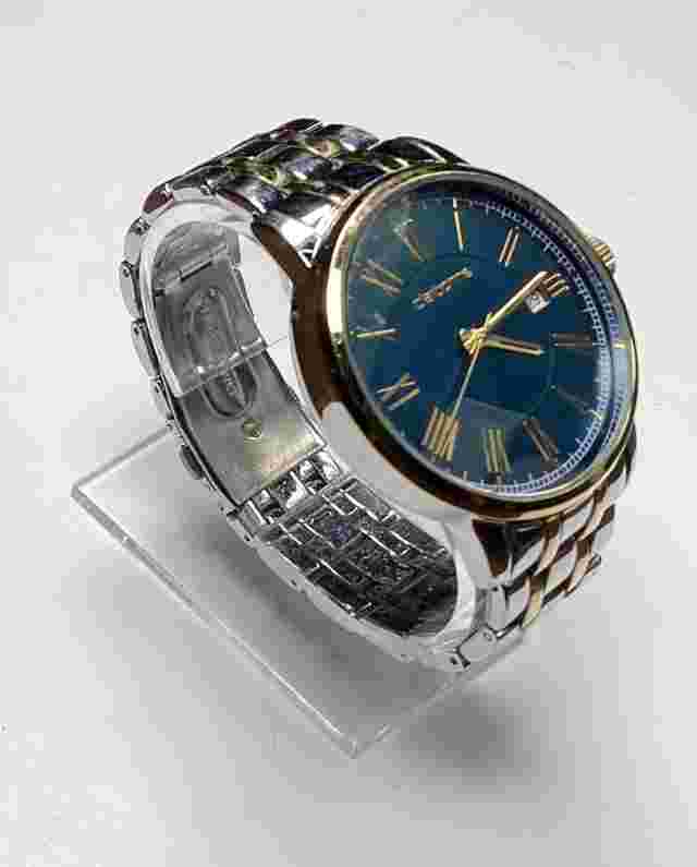 Claiborne CLM1153 Men's Watch 45 MM Teal Silver Gold Stainless Steel New Battery