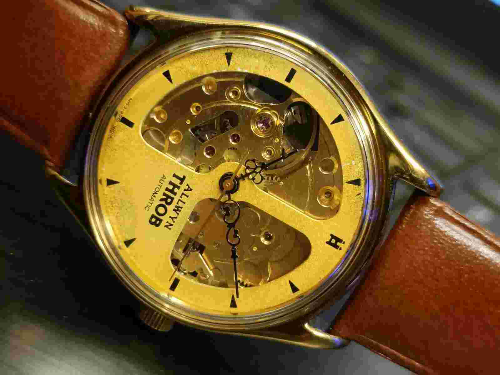 Authentic ALLWYN THROB Automatic Skeleton Men's GP Cal. Vintage Watch