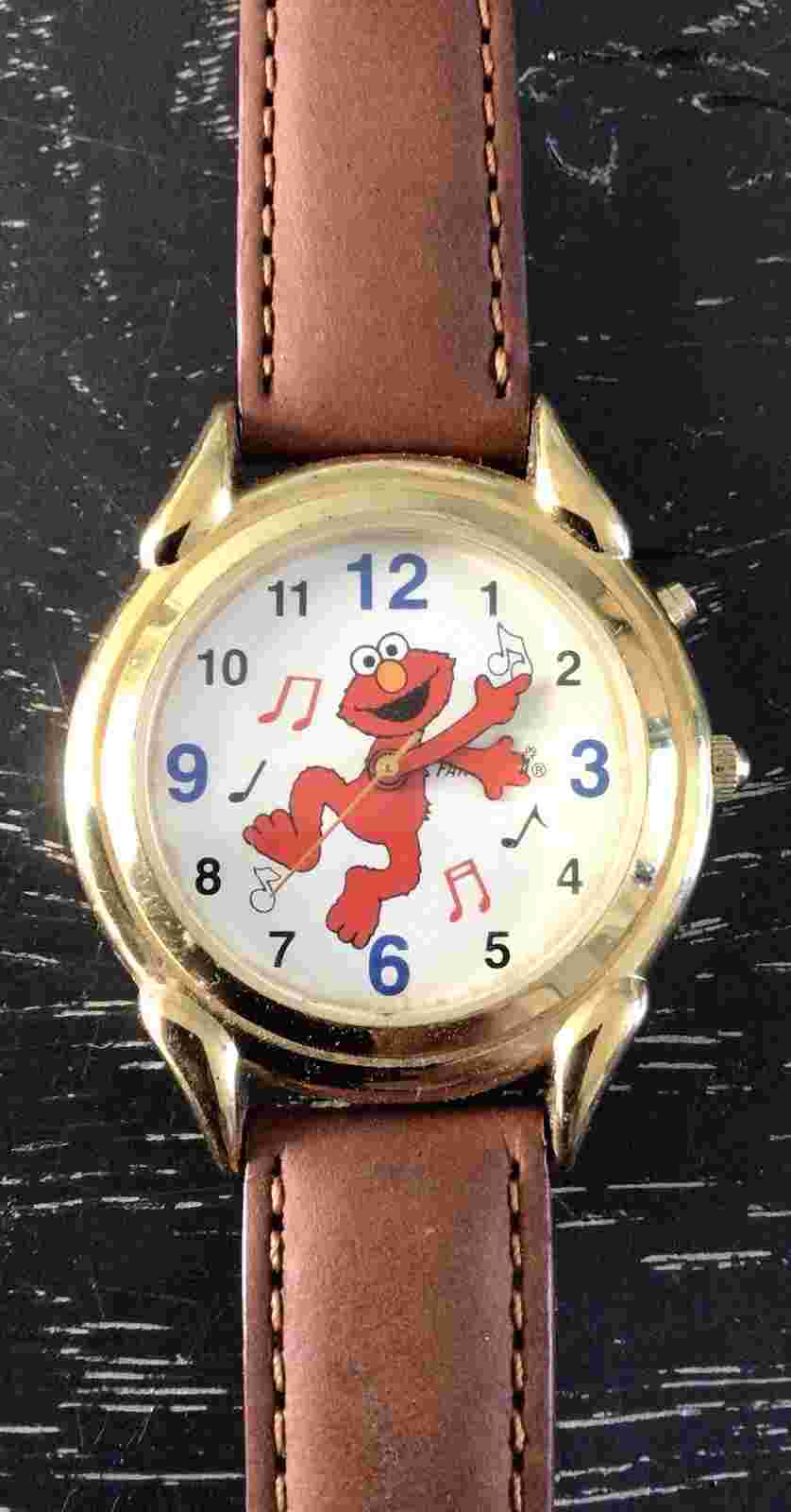 Fantasma Sesame Street Musical Elmo Brown Leather Wrist Watch Parts / Untested