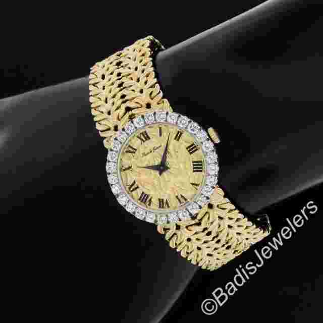 Vintage Bueche Girod 18k Gold 17j Mechanical Round Diamond Wrist Watch Bracelet