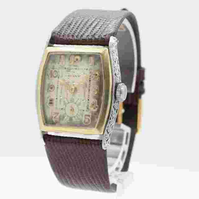 Vintage Roxy Art Deco Two Tone Men's Mechanical Wristwatch 14k GF & White GF