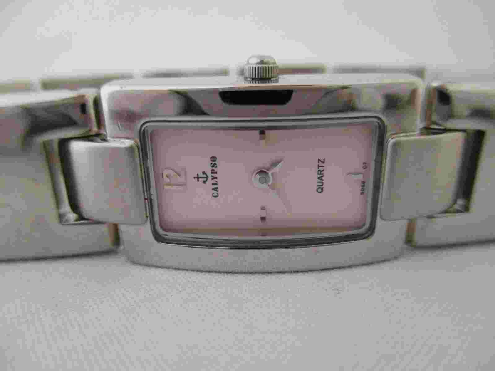 Calypso Wristwatch Silver Tone Rectangular Pink Face WR 30m Working
