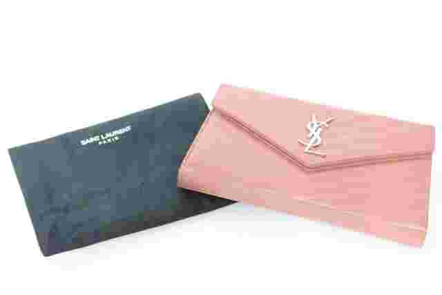 Saint Laurent Pink Calf Cassandre Chain Wallet for Women 8.86x5.71x1.57