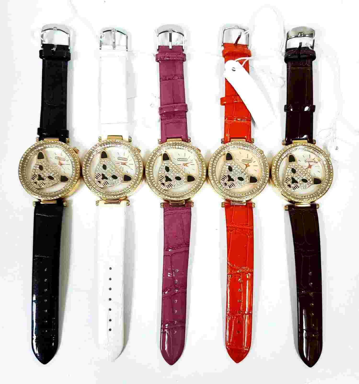 NEW SKY MARINE GOLD, ROSE,CRYSTAL GLITZ JAGUAR,PATENT LEATHERETTE BAND WATCH