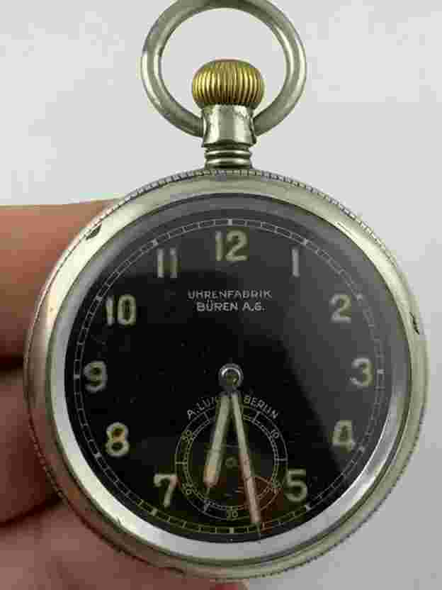 1930s Buren Grand Prix Pocket Watch Timepiece Antique Steel Military German