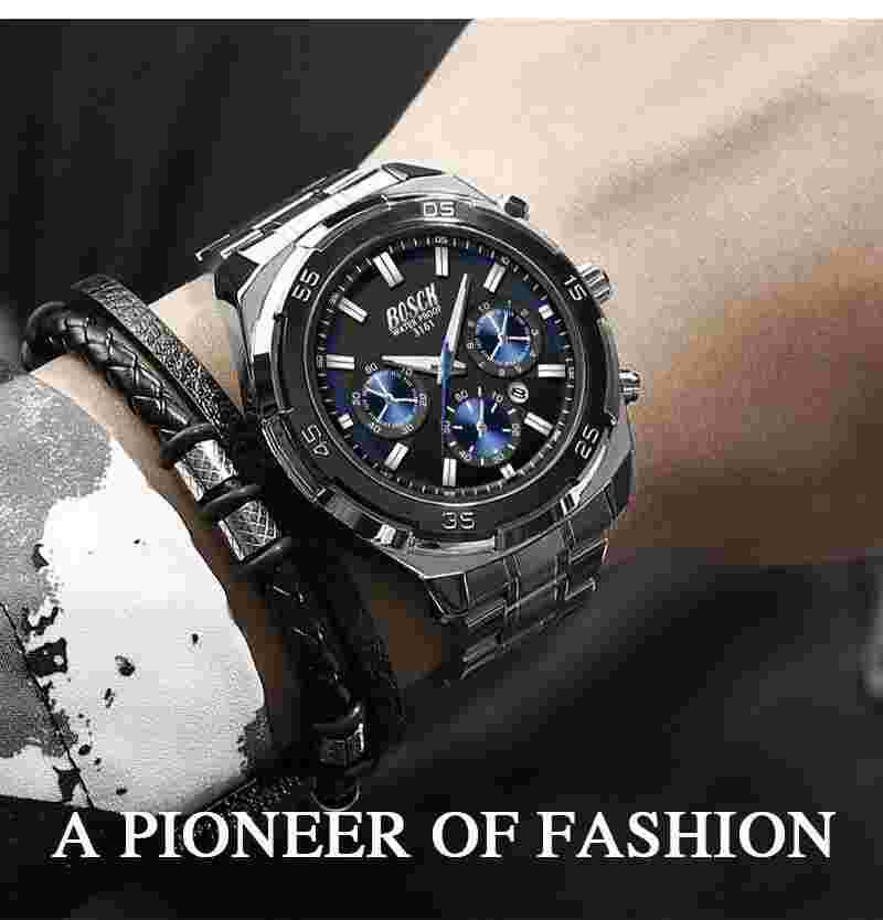 Fashionable Gents Wrist Watches Luxury Waterproof Stainless Steel Wrist Strap