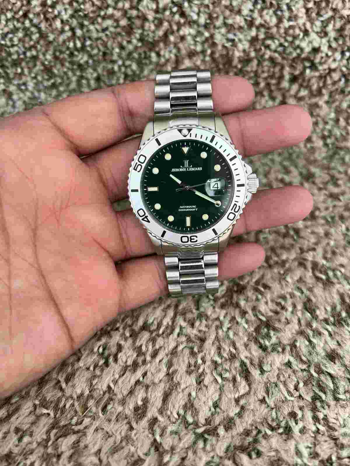 Jerome Lemars Rodin Silver Bezel Green Dial 44 mm Automatic Diver  Watch