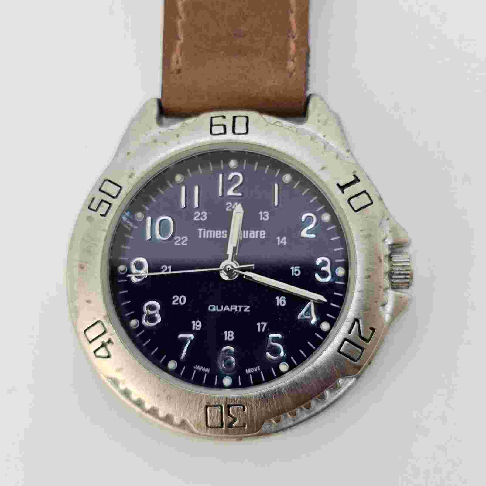 Times Square Clip On Watch Black Dial Gray 42MM Case Military Time New Battery