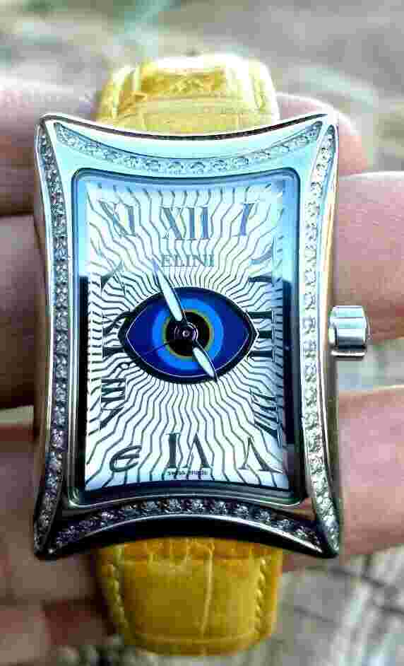 Elini Nazar Lucky Eye Guilloche Dial Diamond Watch WS81T 5atm Swiss Made New!