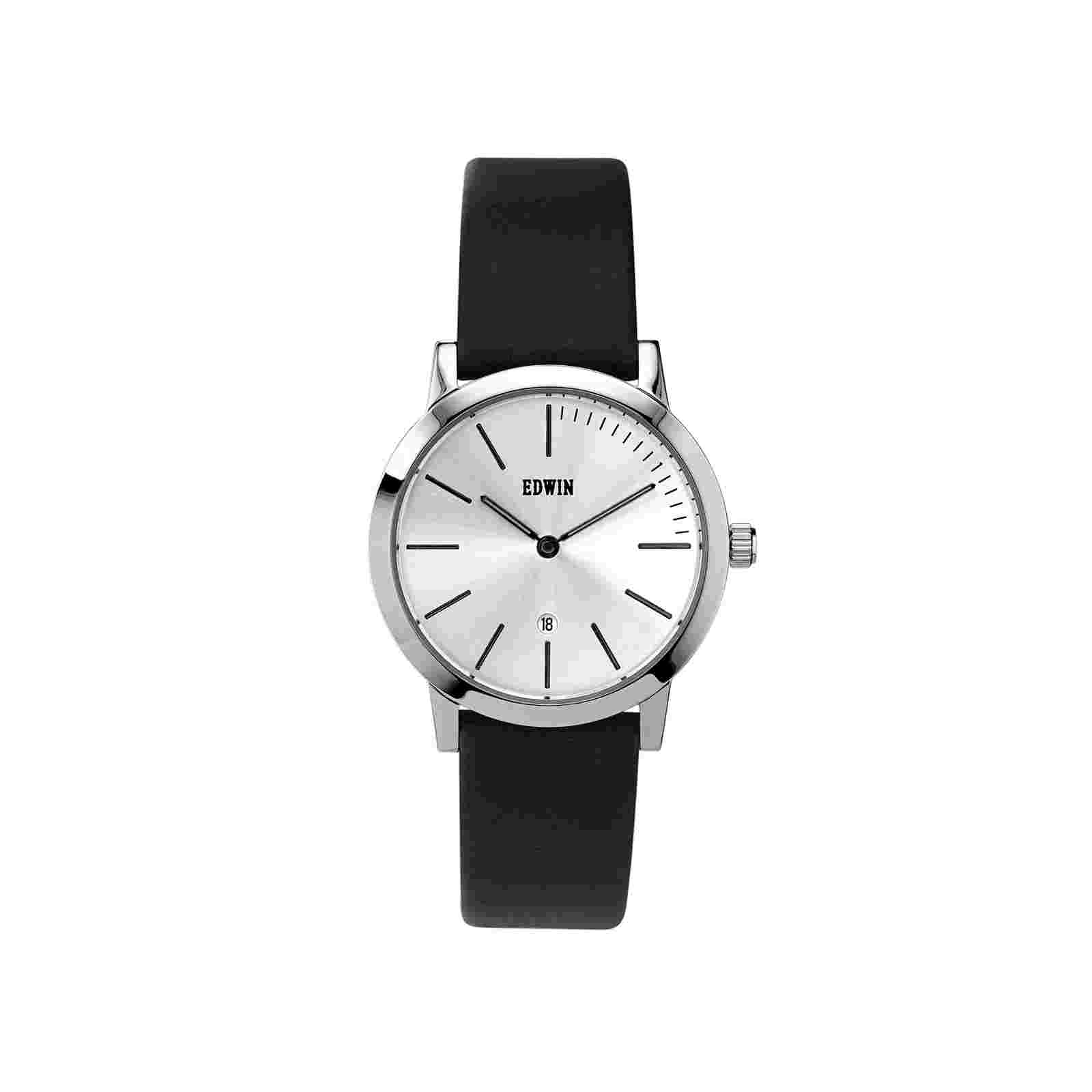 Edwin Kenny Women's 2 Hand-date Watch Stainless Steel Case Black Leather Band