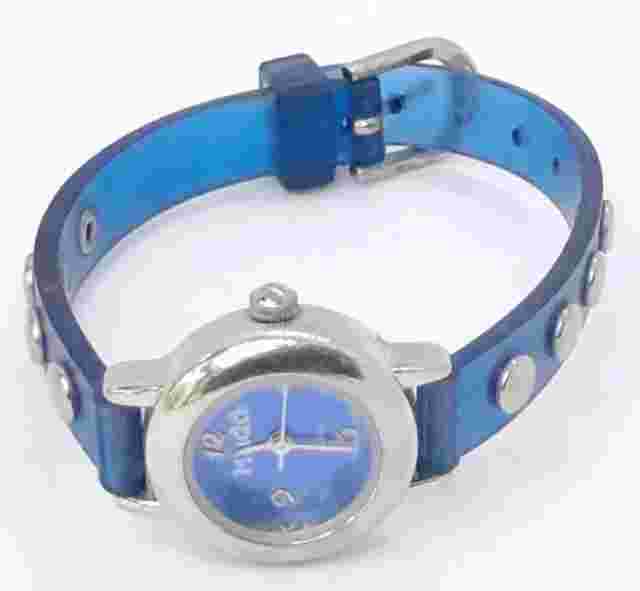 Women Mudd Watch Md240-g6 Blue Translucent Rubber Band Silver Case Tiny Watch