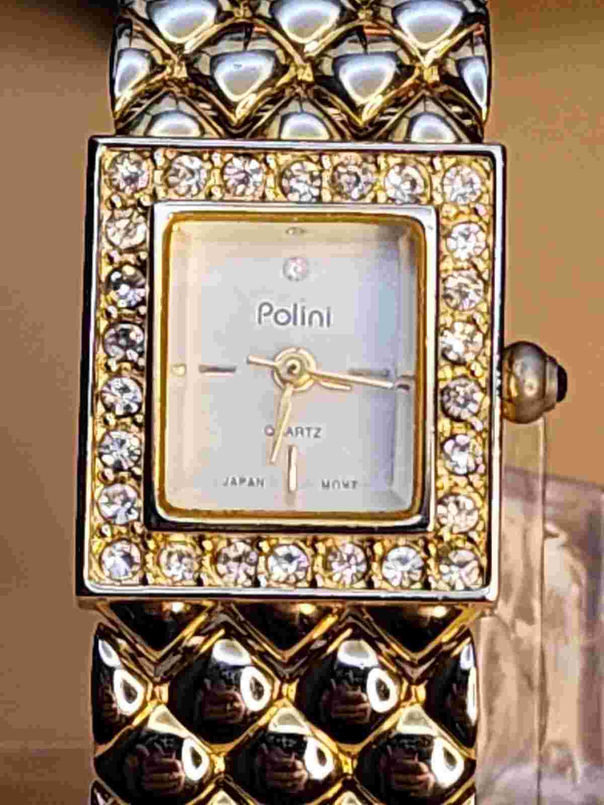 Vtg POLINI Gold Tone Women's Watch Stainless Steel Water Resist New Battery