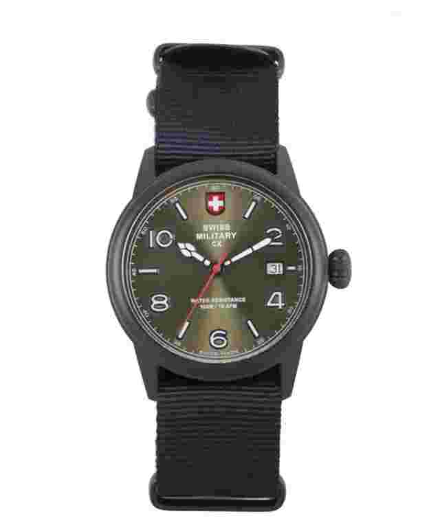 CX Swiss Military SPITFIRE Vintage Watch Swiss Quartz Date 10ATM Green Dial 2869