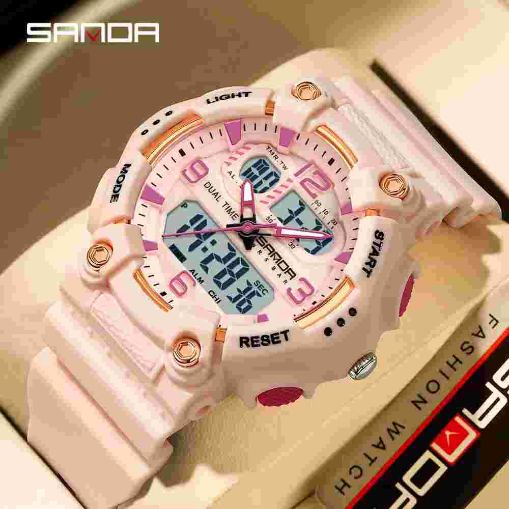 SANDA 6179 New Men's Quartz Electronic Watch Black Technology Multi functional