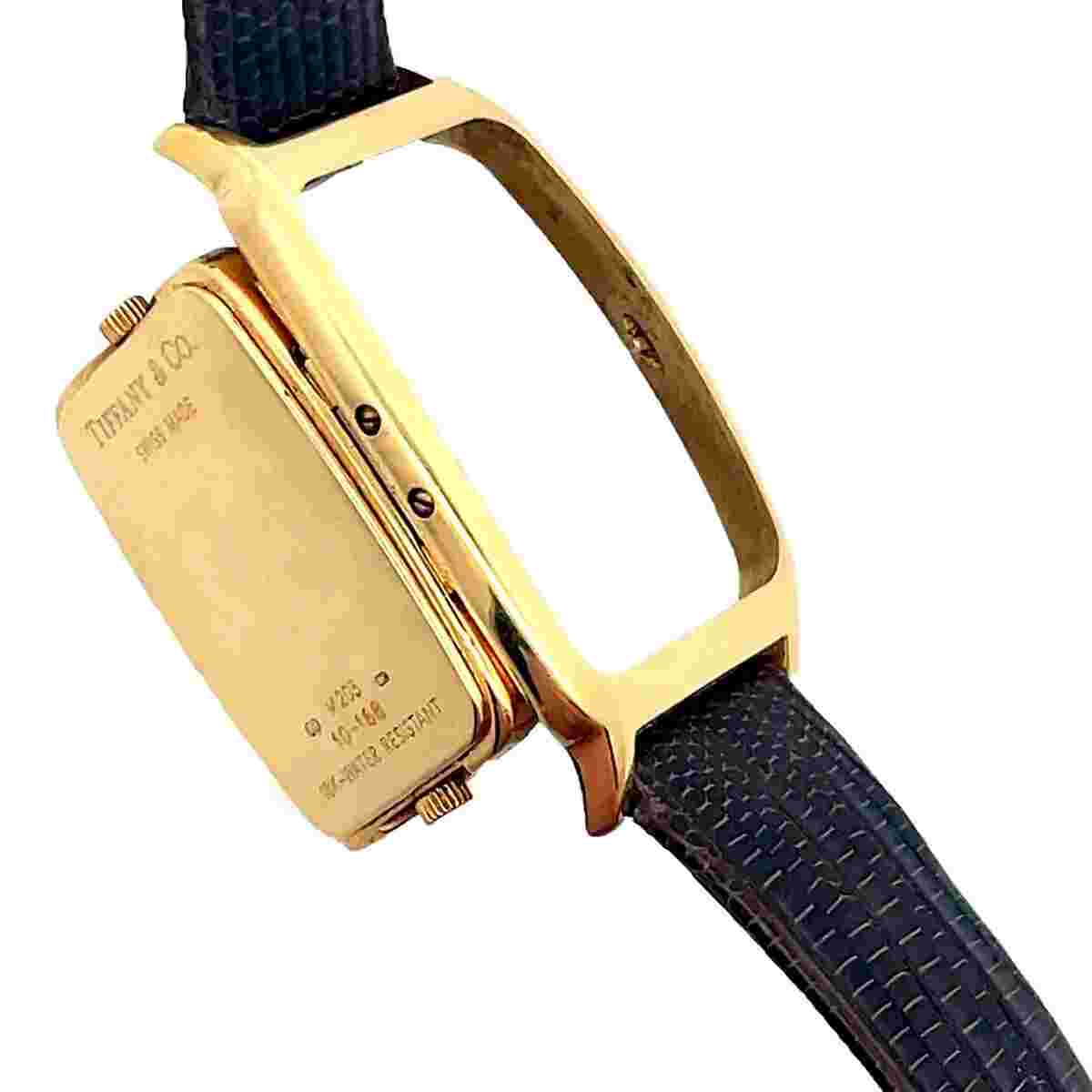 Polished Tiffany 2 Timezone 18k Gold Leather Quartz Mens Watch M203 (bf112681)