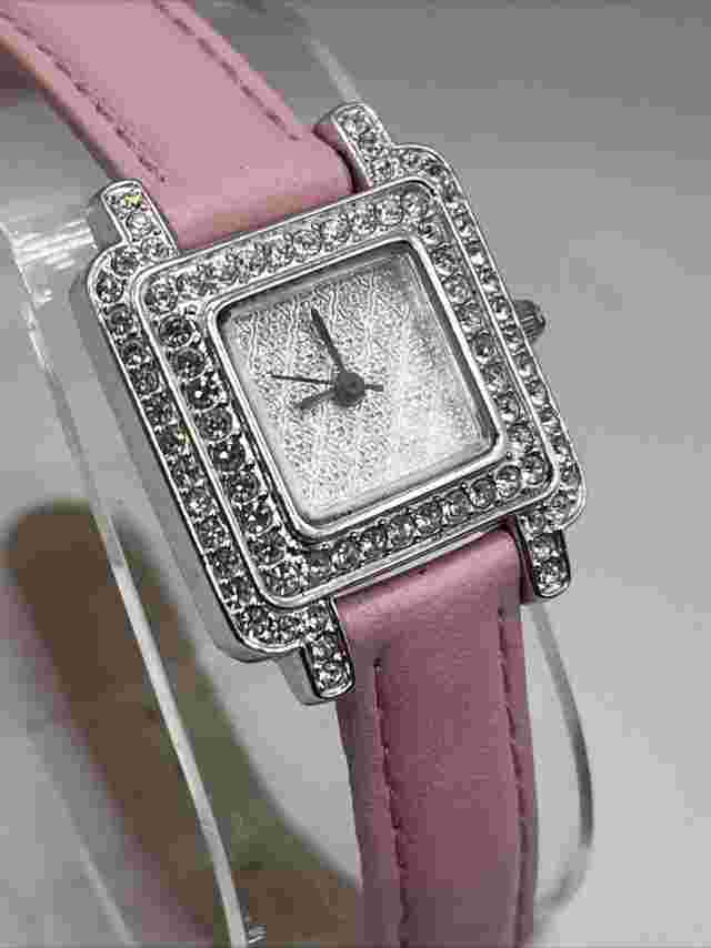 Cenere New York Women's Rhinestone Bezel Quartz Watch Pink Band- New Battery
