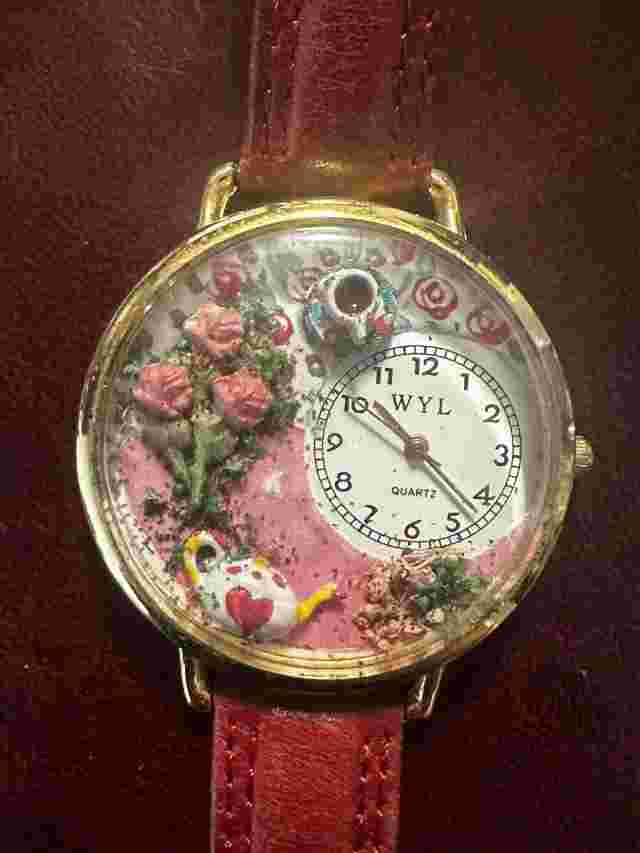 VTG Whimsical Watches Pink Teapot and Cup Roses Watch - Needs Battery