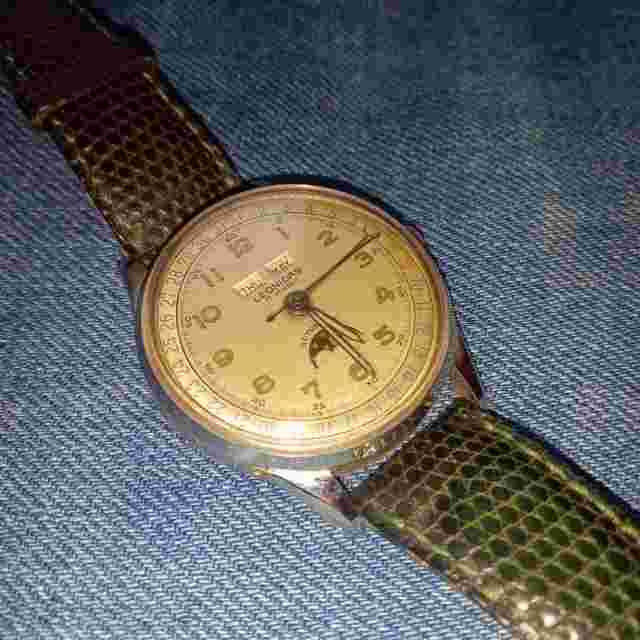 Not Working Leonidas Watch Moon Phase Triple Calendar Vintage from Japan As-Is