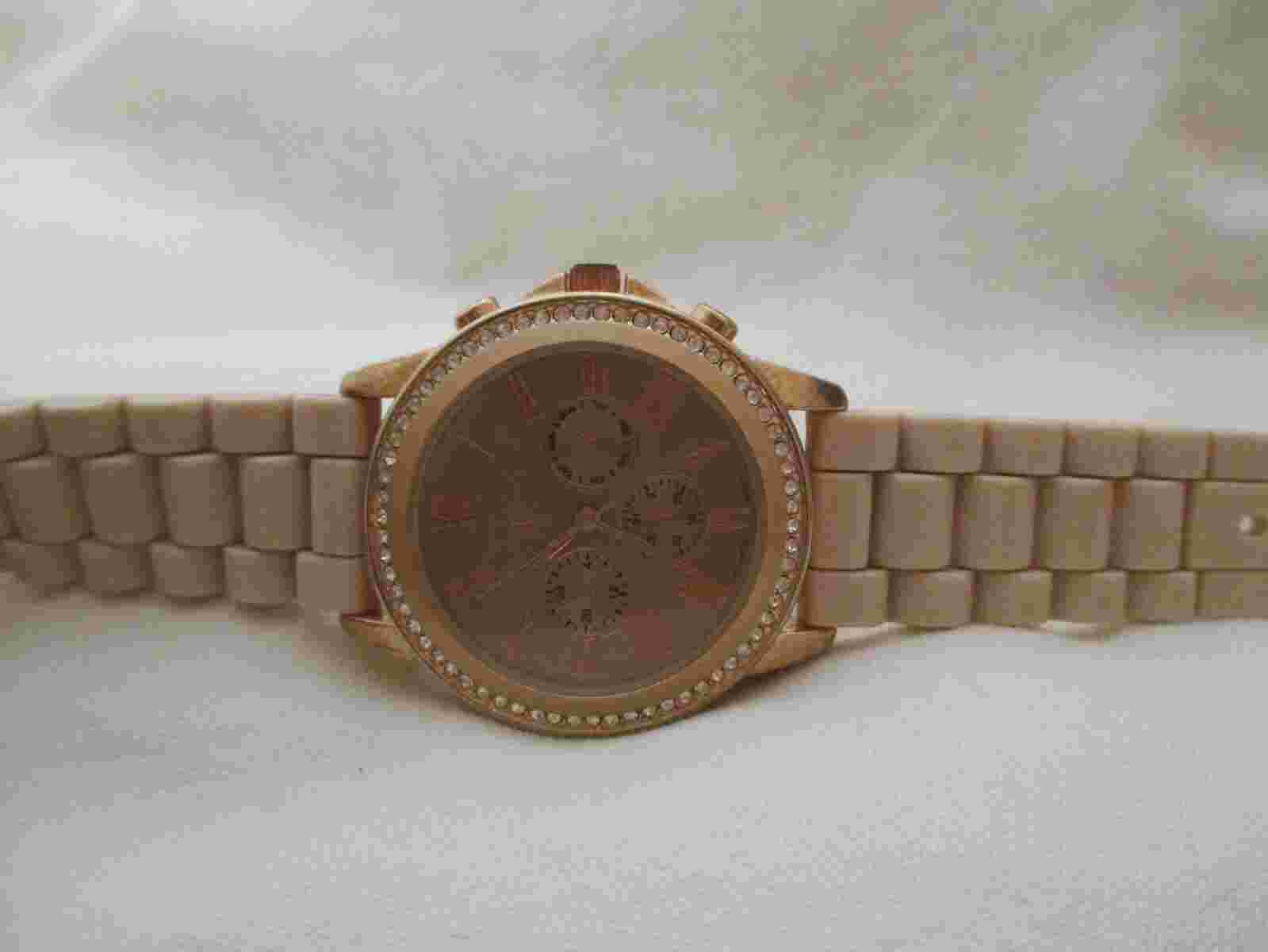 Charming Charlie Watch Pink Buckle Band Rose Gold Toned Roman Numerals Sparkly