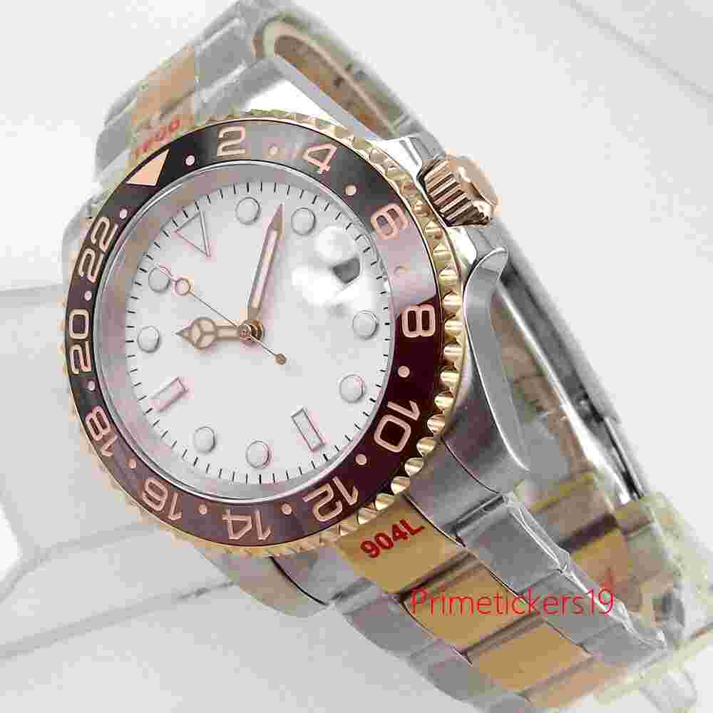 40mm PT5000 NH35 Automatic Men Watch Two Tone Bracelet Sapphire Glass White Dial