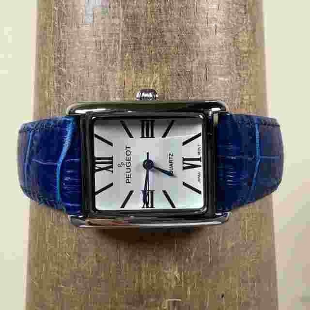 Peugeot Women 3036 Blue Leather Rectangular 26mm Quartz Analog Watch 7 3/4"