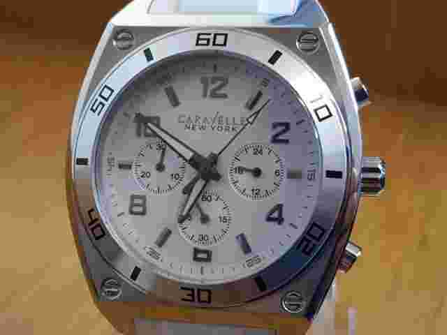Mens XL White Silicone Bulova Caravelle Clark Military Chrono Watch NEW 43A126