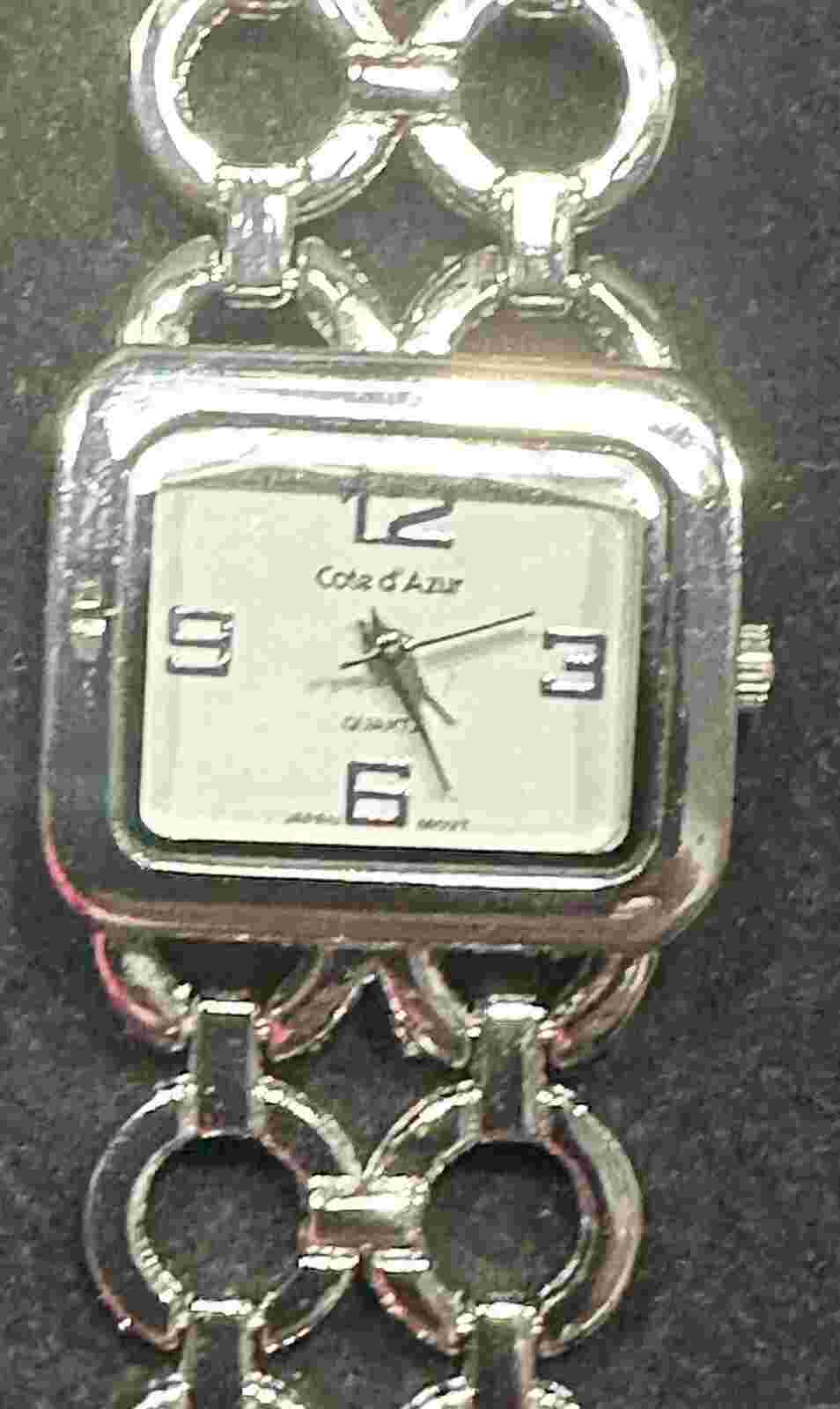Cote d'Azur Ladies Watch Quartz - Silver Tone Metal Band Wristwatch Works EUC