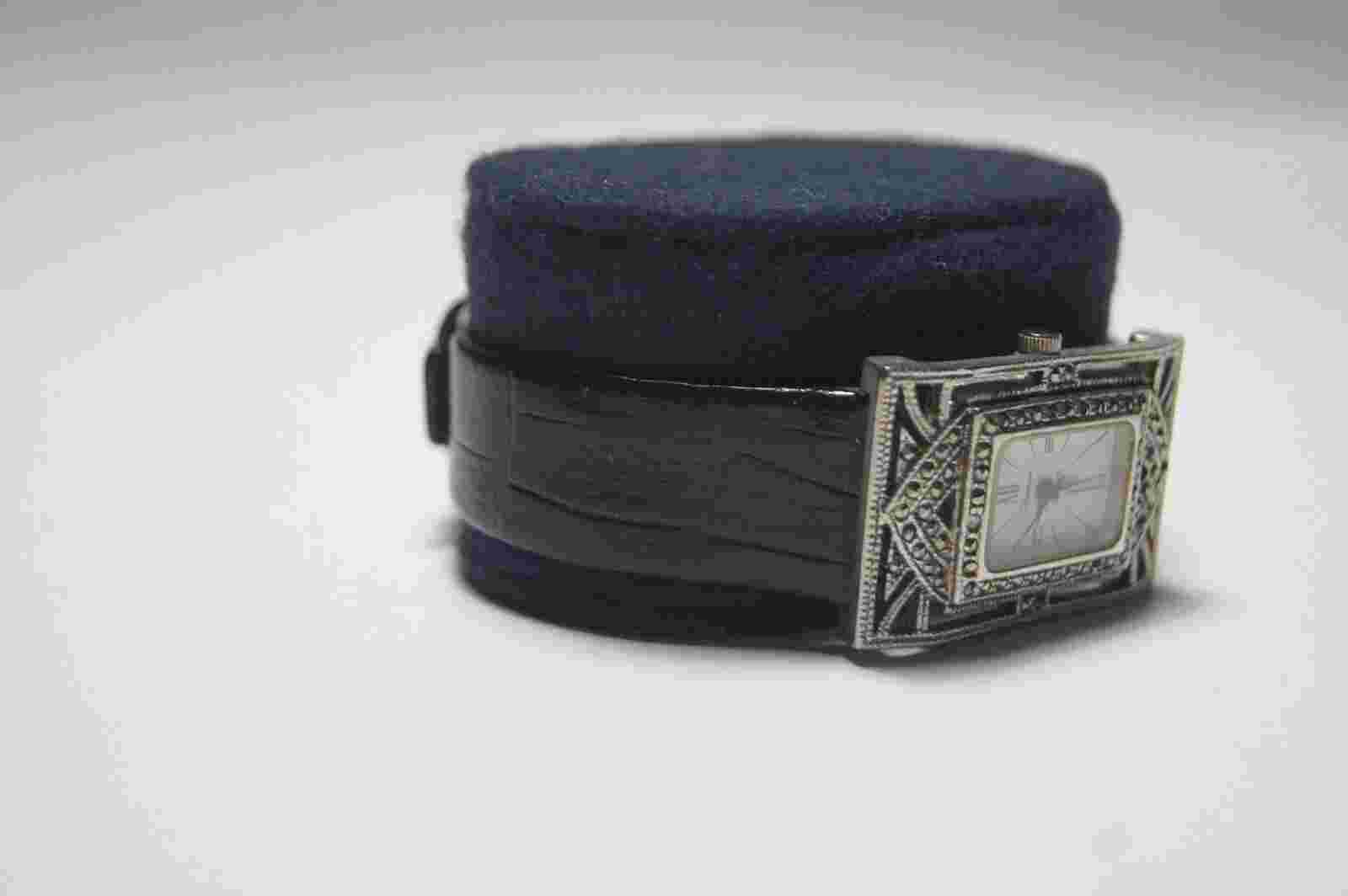 Parmex Quartz Women's Watch Black Leather Band White Silver Face Ornate
