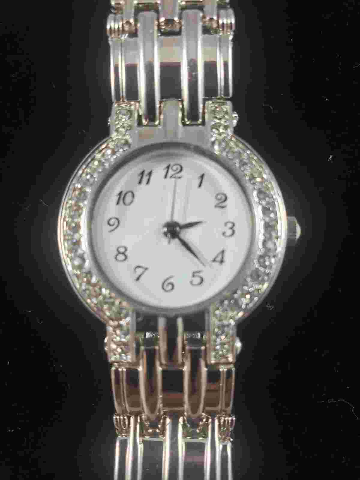 HABAND Rhinestone Bracelet Watch Womens Silver Tone BATTERY Not Tested